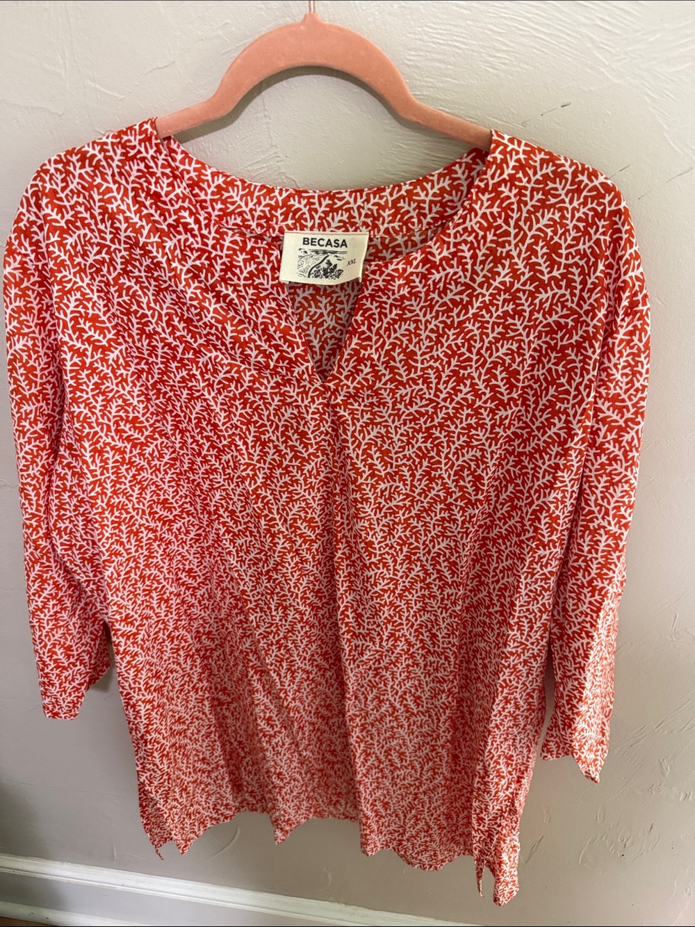 Boutique orange reddish Coral-Print Red Tunic Top beach cover up
